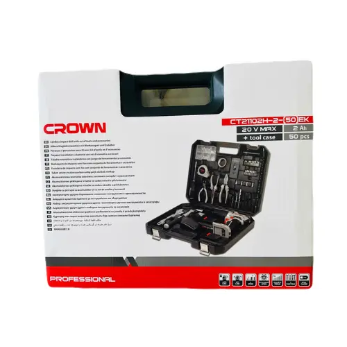 VISSEUSE PERCEUSE CROWN CT21102H-2-50 SANS FIL 20V 2 BATTERIES TOOL CASE 50PCS